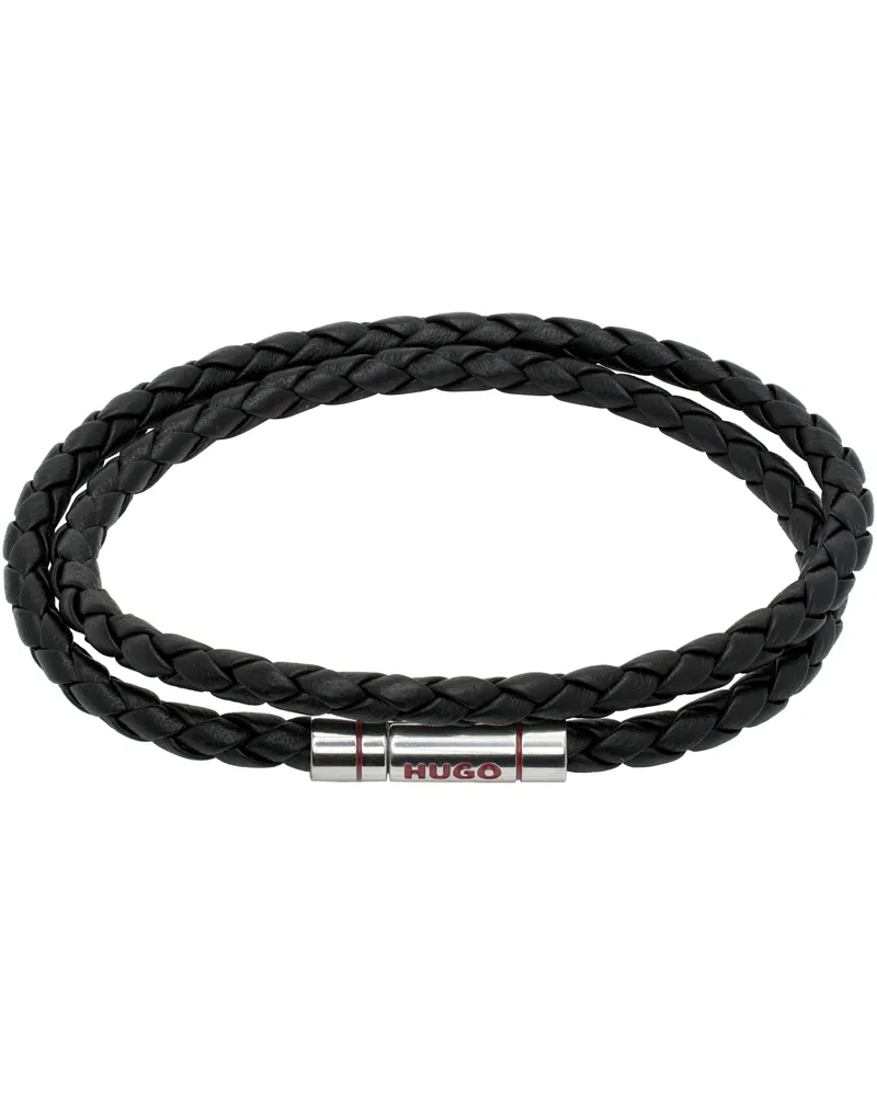 HUGO BOSS Double Braided-Leather Bracelet 001-black