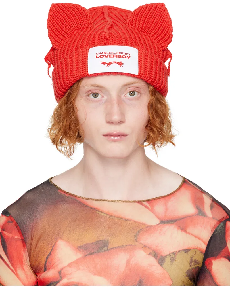 Charles Jeffrey Loverboy Red Chunky Ears Beanie Red