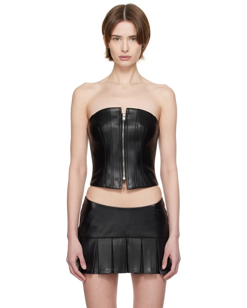 MISBHV Black Zip Faux-Leather Top Black