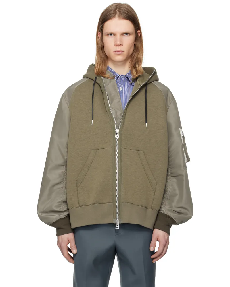 Sacai Taupe Sponge Sweat x Nylon Twill Hoodie 550