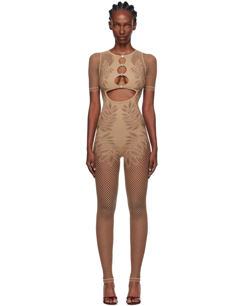 Poster Girl Beige Dinero Leaves Cut Out Playsuit Jumpsuit Beige