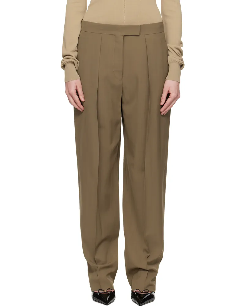 Ferragamo Taupe Inverted Pleats Trousers Lead