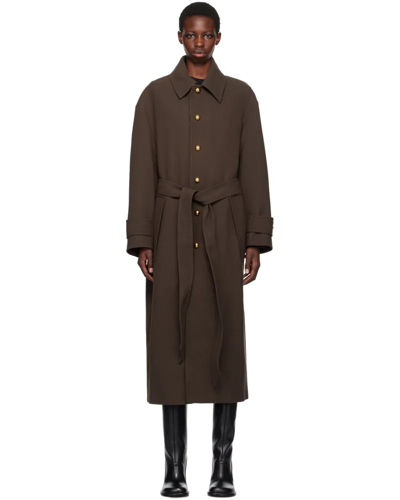 AMI Paris Brown Belted Coat Dark