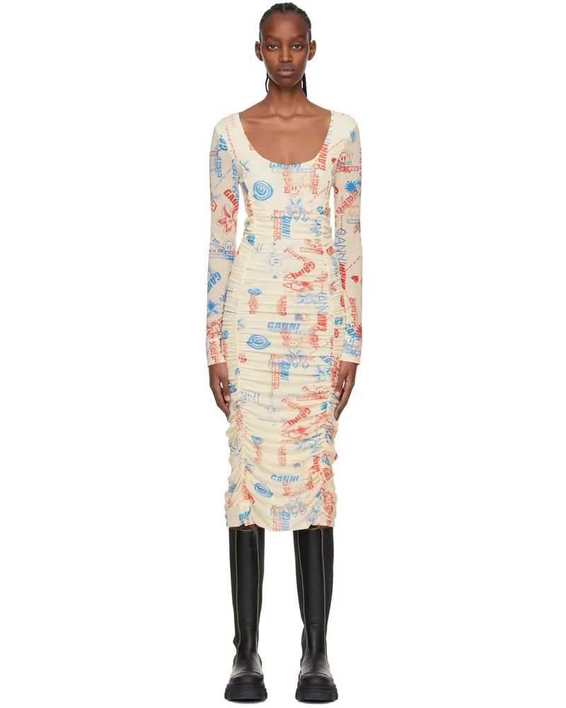 Ganni Off-White Recycled Nylon Midi Dress 135
