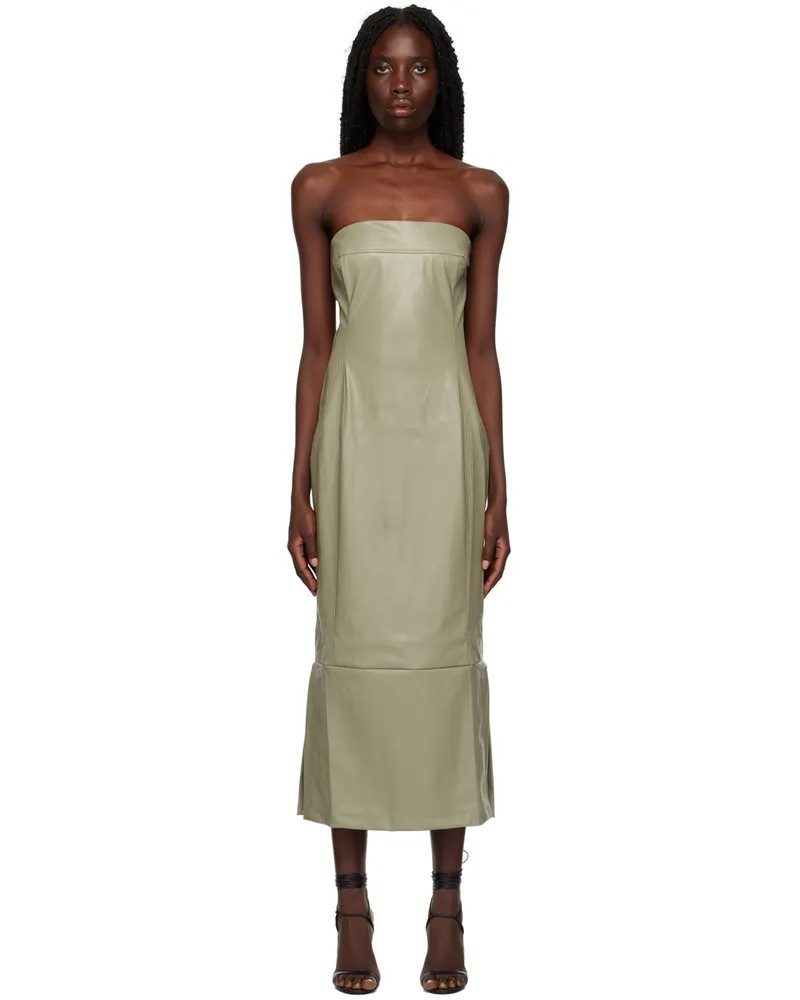 Paris Georgia Khaki Bodice Faux-Leather Midi Dress Khaki