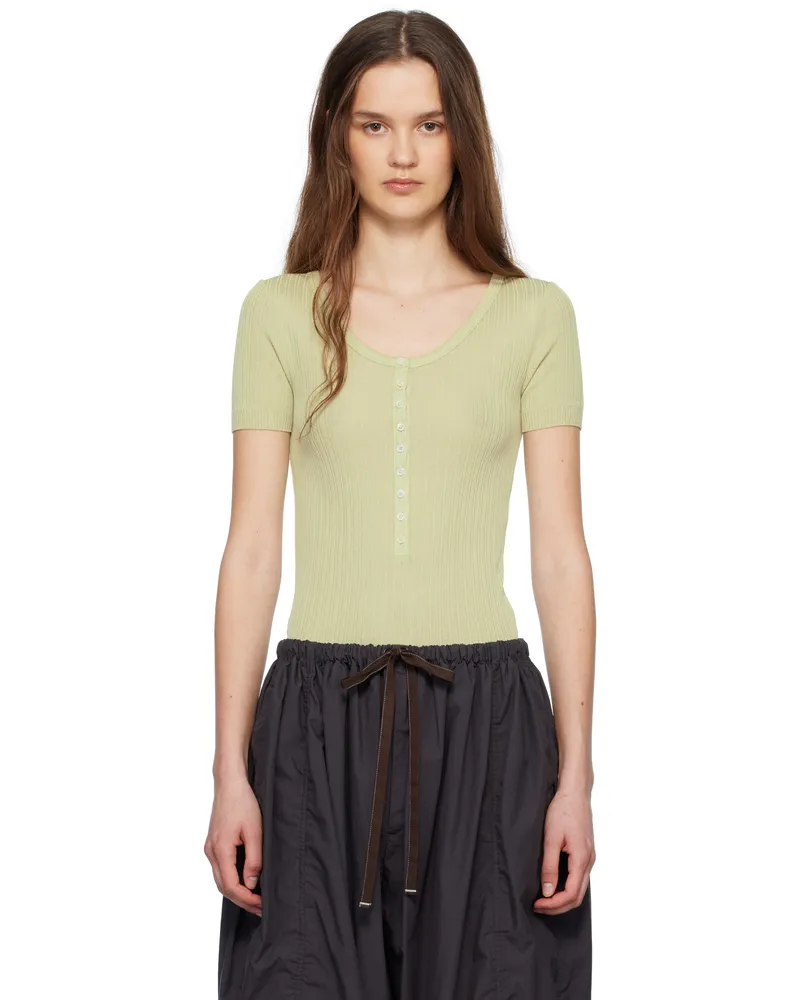 Christophe Lemaire Green Buttoned Rib Bodysuit Gr702