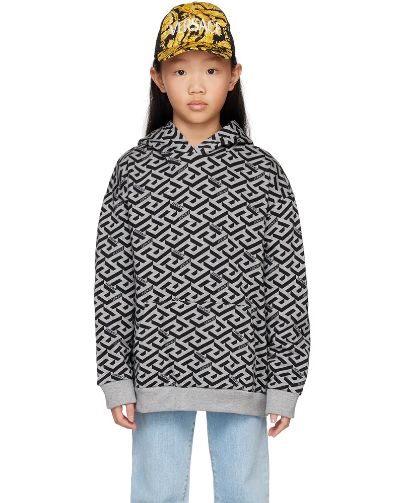 Versace Kids Gray & Black 'La Greca' Hoodie 5e120