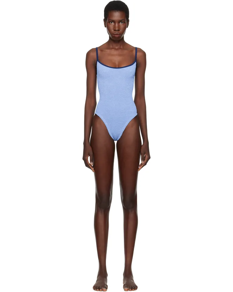 Hunza G Blue & Navy Pamela Contrast Swimsuit Cornflower