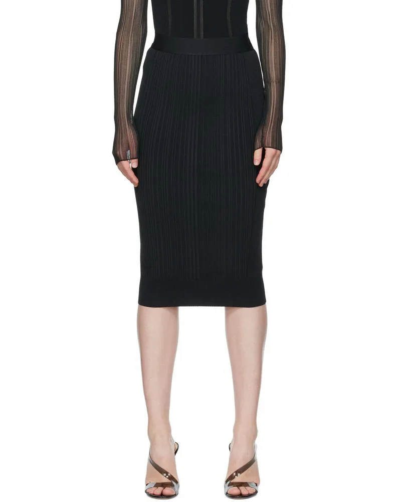 Hervé Léger Black Variegated Midi Skirt Black