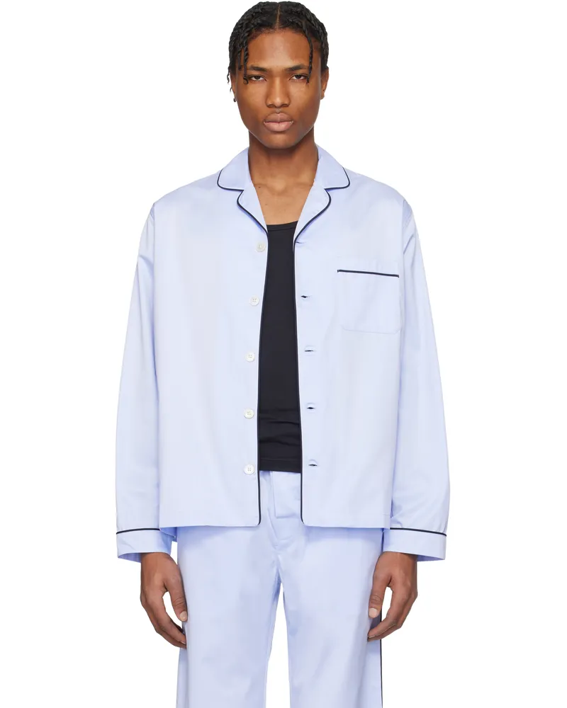 TEKLA Blue Sateen Long-Sleeved Pyjama Shirt Bellhop