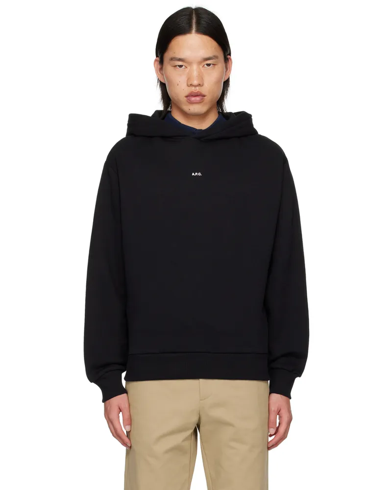 A.P.C. Black Boxy Printed Micro Logo Hoodie Noir