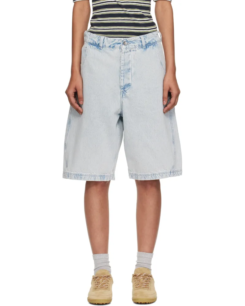 YMC Blue Twisted Denim Shorts 40-indigo