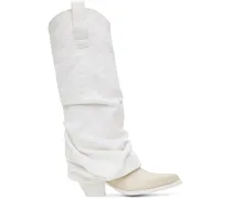 White & Off-White Mid Cowboy Denim Sleeve Boots