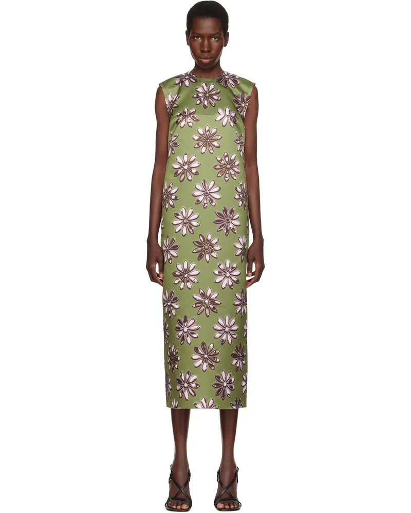 Meryll Rogge Khaki Daisy Scuba Shift Midi Dress Khaki