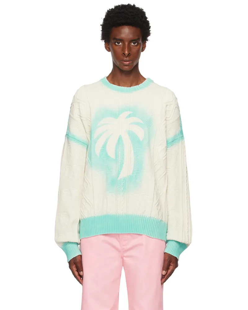 Palm Angels Off-White Sprayed Palm Sweater Off