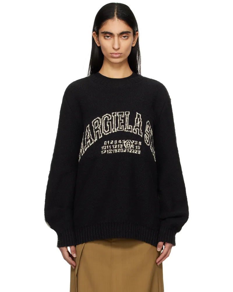 Maison Margiela Black & Beige Varsity Jacquard Sweater 962