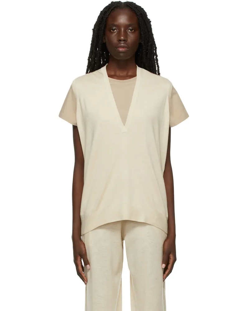 Frenckenberger Off-White Deep V-Neck Vest 1