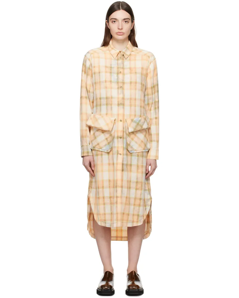 OPEN YY Orange Check Midi Dress Salmon