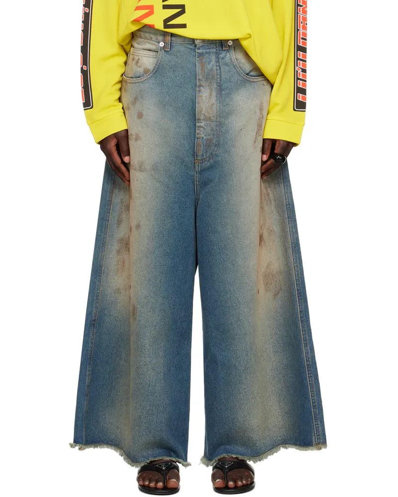 LU'U DAN Blue Wide Cropped Jeans Stained