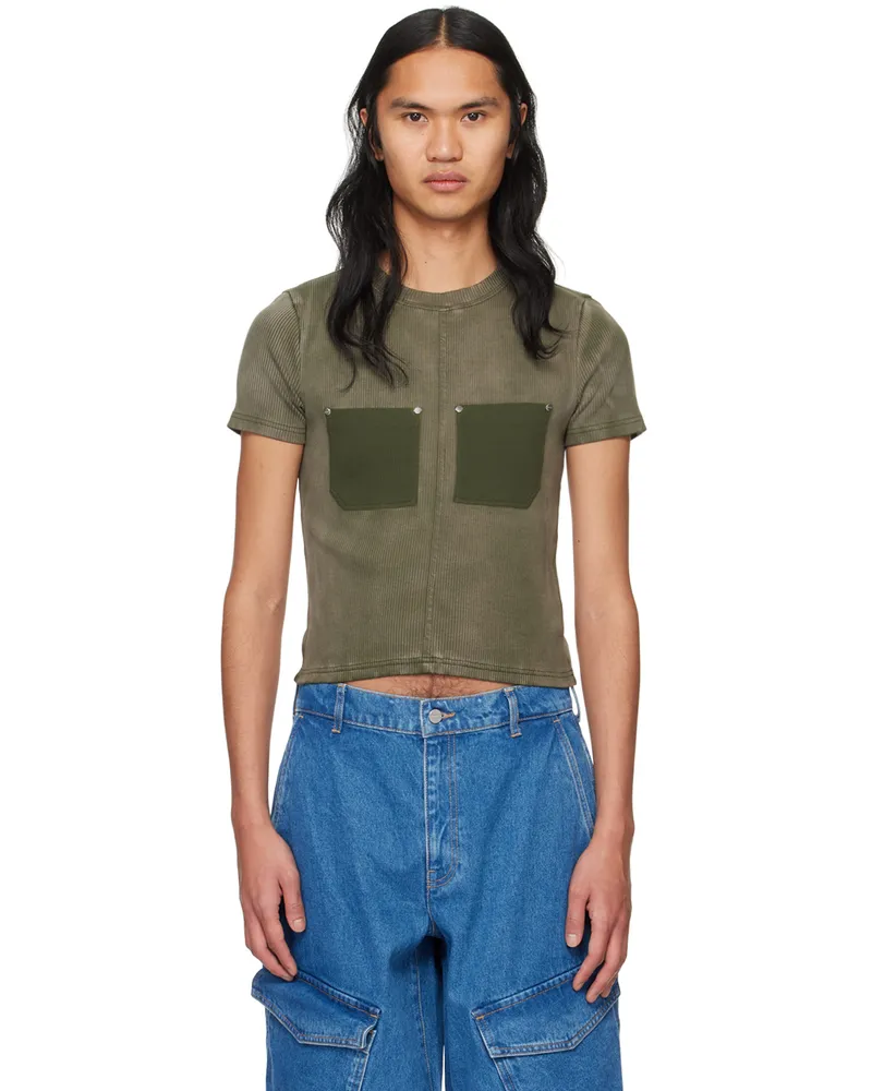Dion Lee Khaki Sprayed Shrunken Rivet T-Shirt Washed