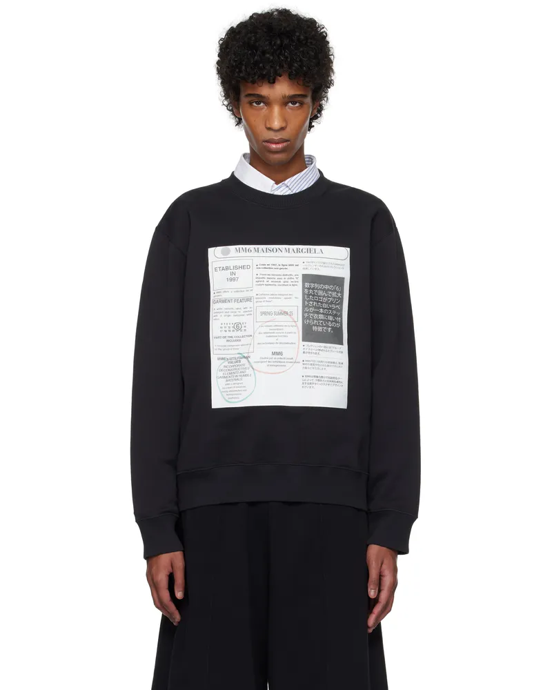 Maison Margiela Black Newspaper Print Jersey Sweatshirt 899