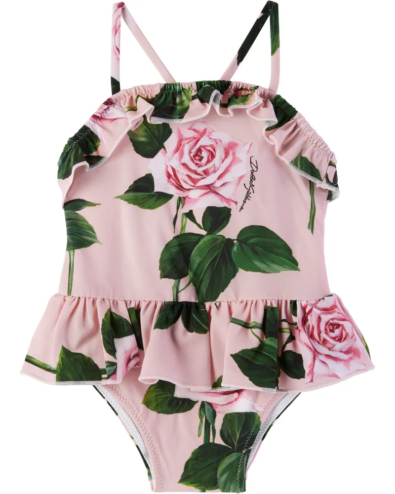 Dolce & Gabbana Baby Pink Rose-Print Swimsuit Hf5iz