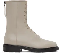 Beige Leather Combat Boots
