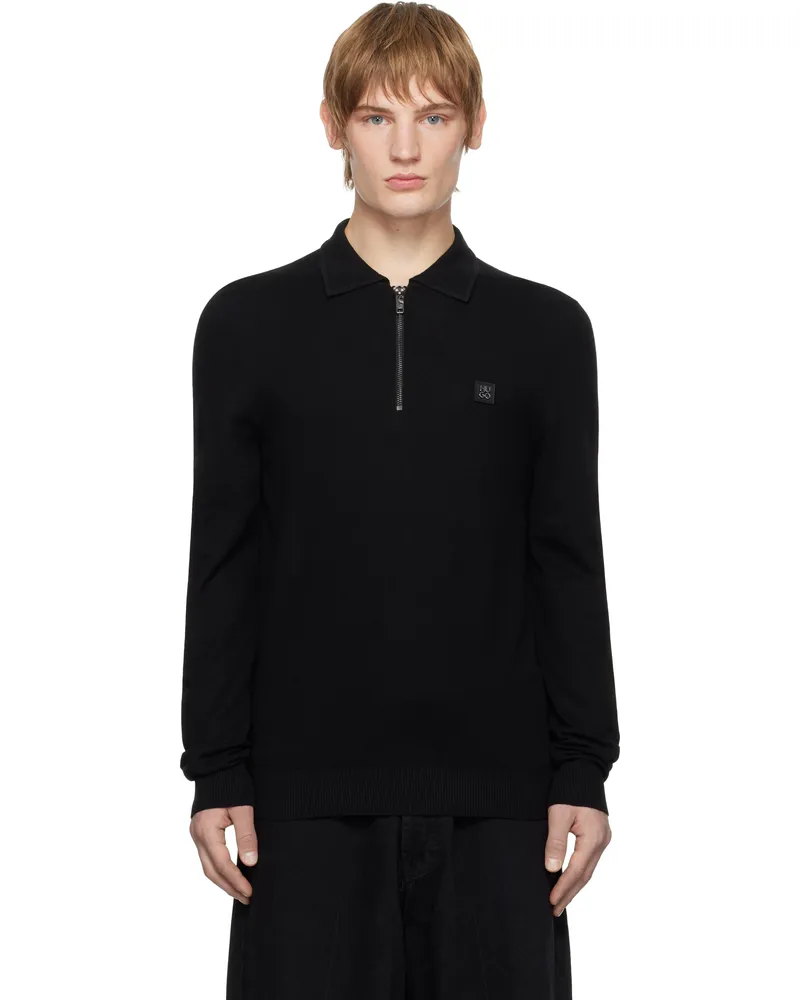 HUGO BOSS Black Zip-Neck Stacked Logo Polo 001-black