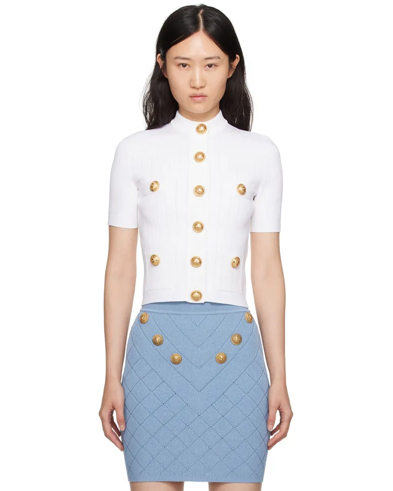 Balmain White Buttoned Cardigan 0fa