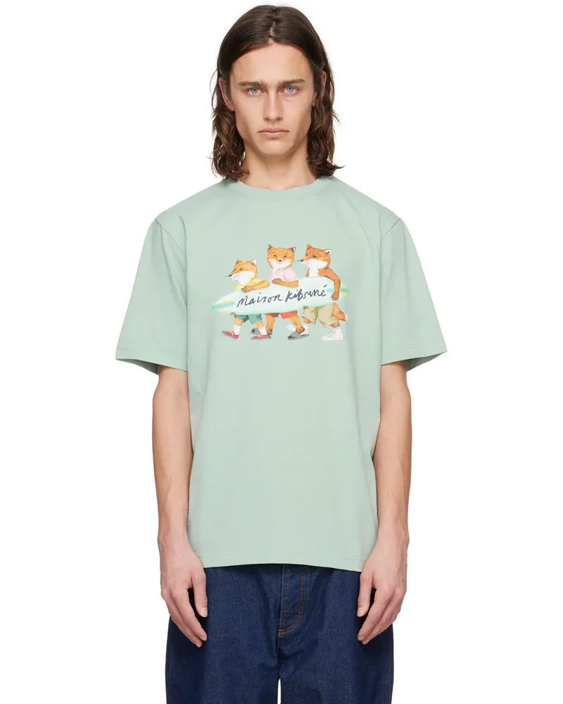 Kitsuné Green Surfing Foxes T-Shirt P417