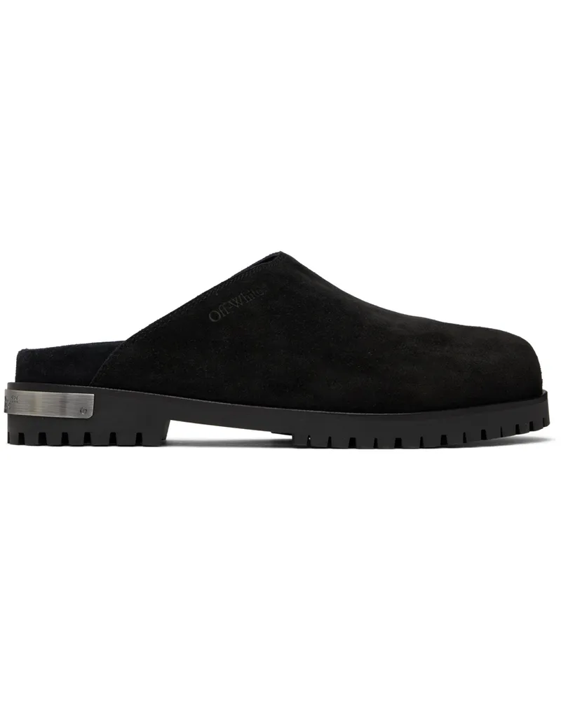 OFF-WHITE Black Metal Logo Suede Clogs Black