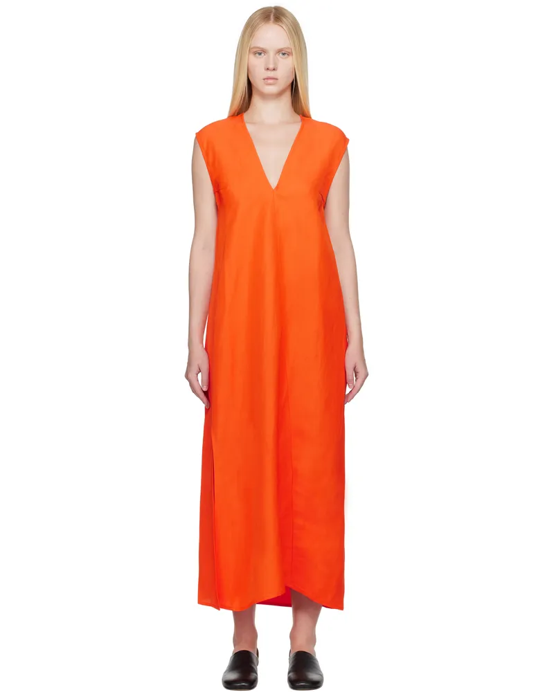 Studio Nicholson Orange Lise Linen Midi Dress Clementine