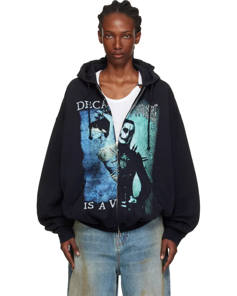 VETEMENTS Black Cradle of Filth Cut-Up Oversized Zip-Up Hoodie Black