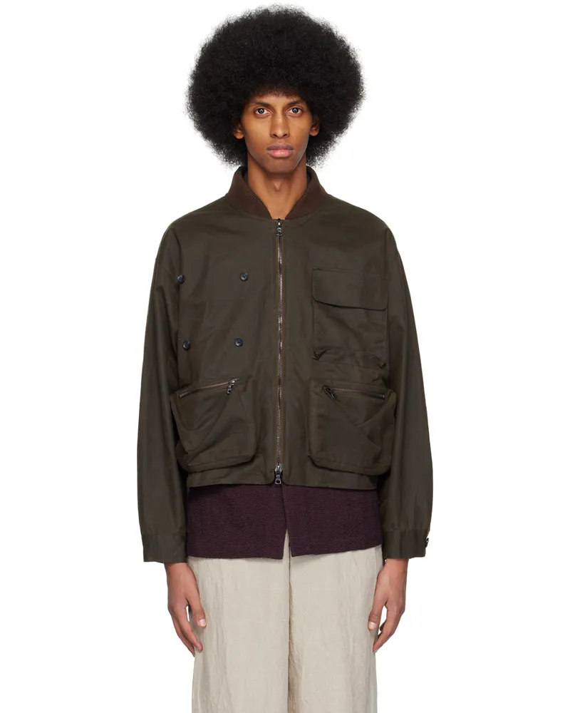 ABAGA VELLI Brown Waxed Bomber Jacket Antique