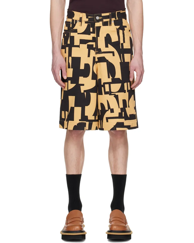 Dries van Noten Black & Tan Printed Denim Shorts 102