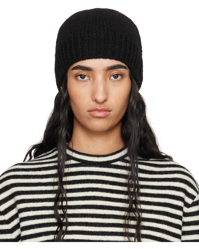 Jil Sander Black Irregular Texture Wool Beanie Black