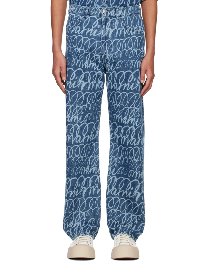 Marni Blue Scribble Motif Jeans Lob95