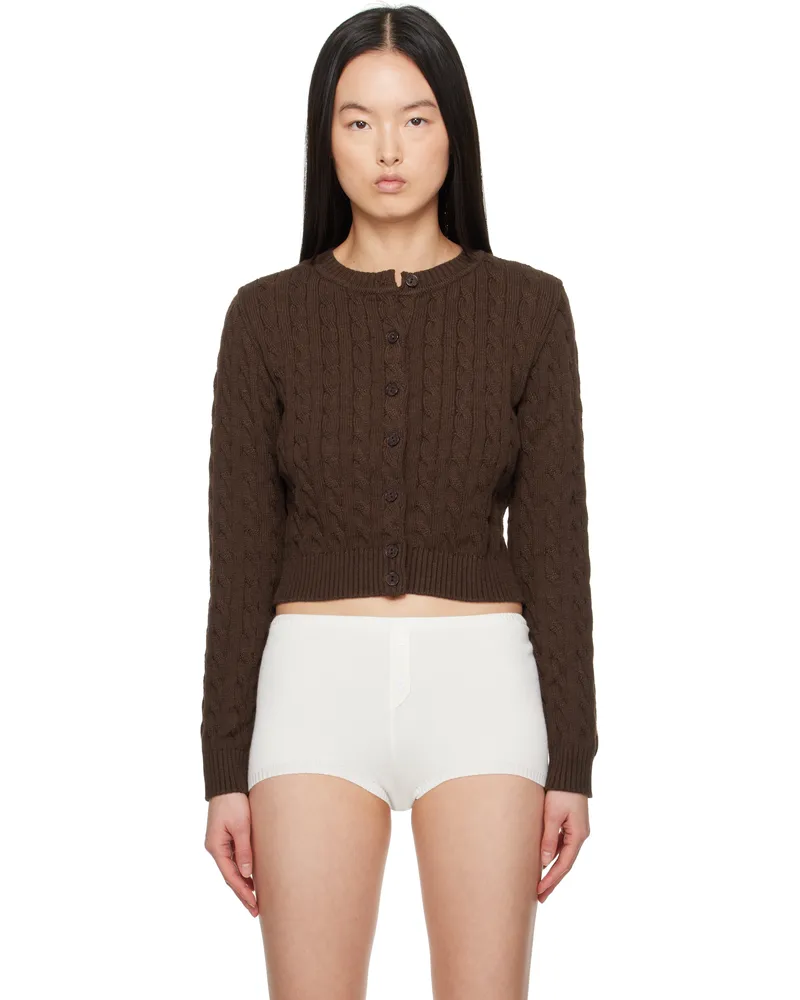 Frankies Bikinis Brown Dudley Cable Knit Cardigan Brown