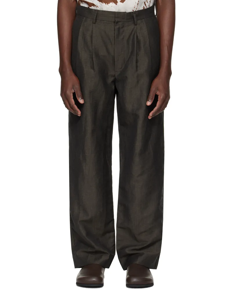 COMMAS Brown Wool Linen Tailored Trousers Chocolate