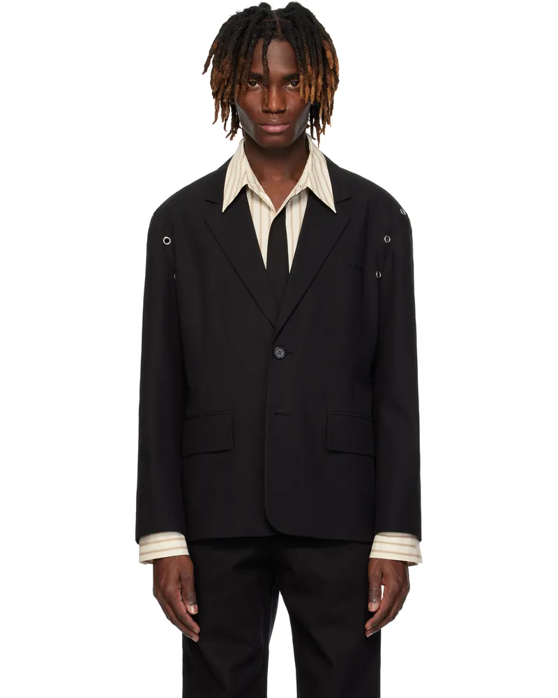 WE 11 DONE Black Eyelet Blazer Black