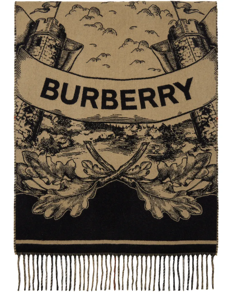 Burberry Beige Reversible EKD Cashmere Scarf Archive