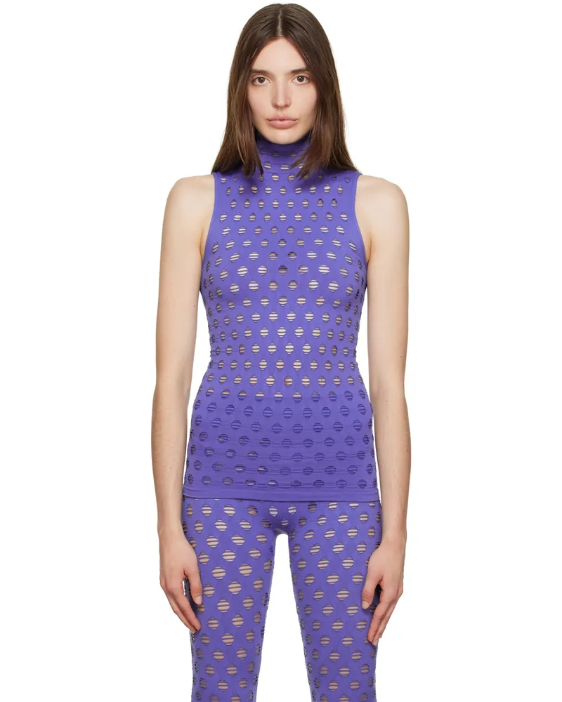 Maisie Wilen Blue Perforated Tank Top Midngt
