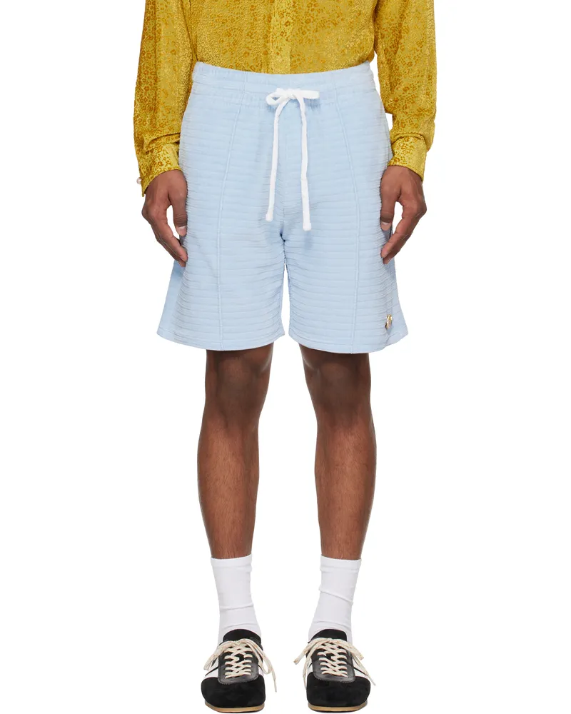Casablanca Paris Blue Velour Stripe Shorts Blue