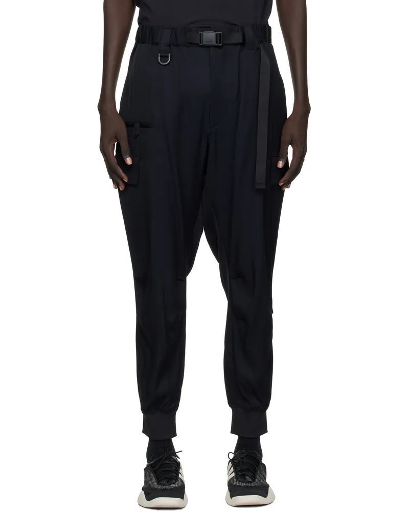 Y-3 Black Rayon Twill Cuffed Cargo Pants Black