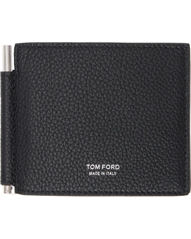 Tom Ford Black Grain Leather Money Clip Wallet Black