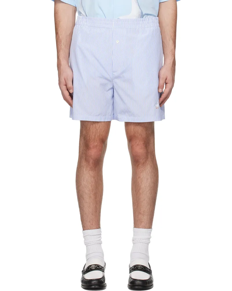 Moschino Blue & White Goose Embroidery Striped Poplin Shorts Multi