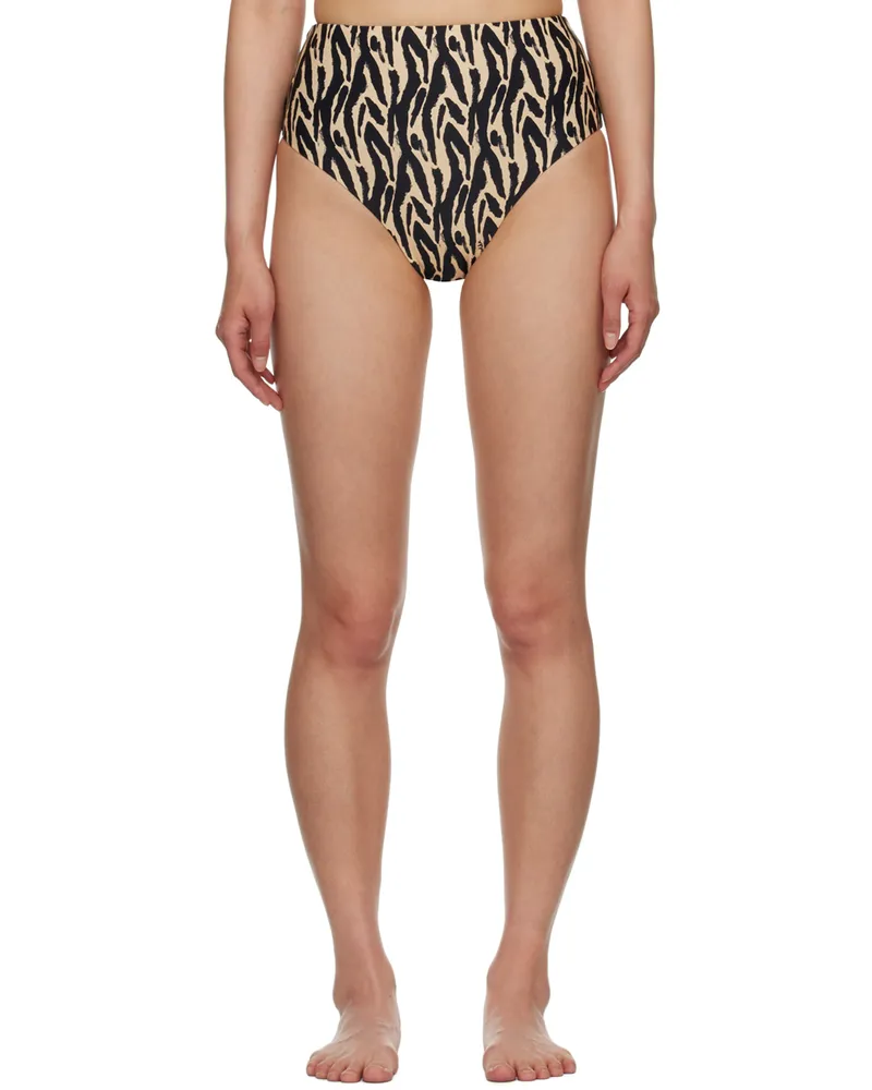 Nanushka Beige & Black Bente Bikini Bottoms Brushtroke