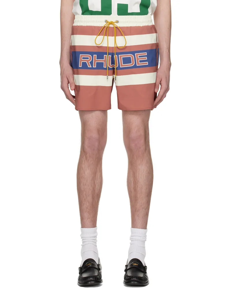 RHUDE Red & Off-White Pavil Racing Shorts Orange