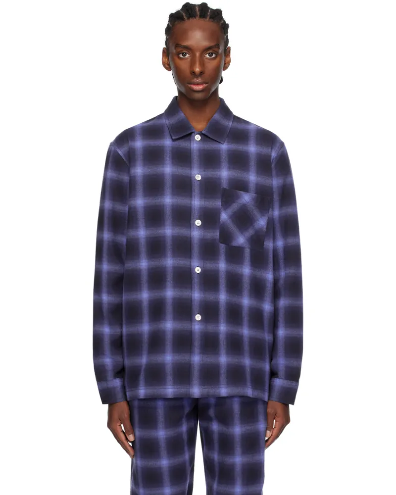 TEKLA Navy Plaid Pyjama Shirt Dark