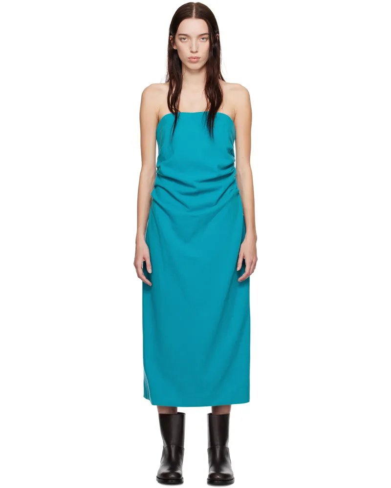AURALEE Blue Brushed Super Fine Wool Flannel Midi Dress Light